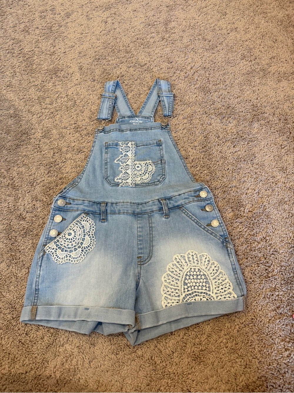 Kids Jordache Light Blue Denim Overalls with White Logo size M 7/8
